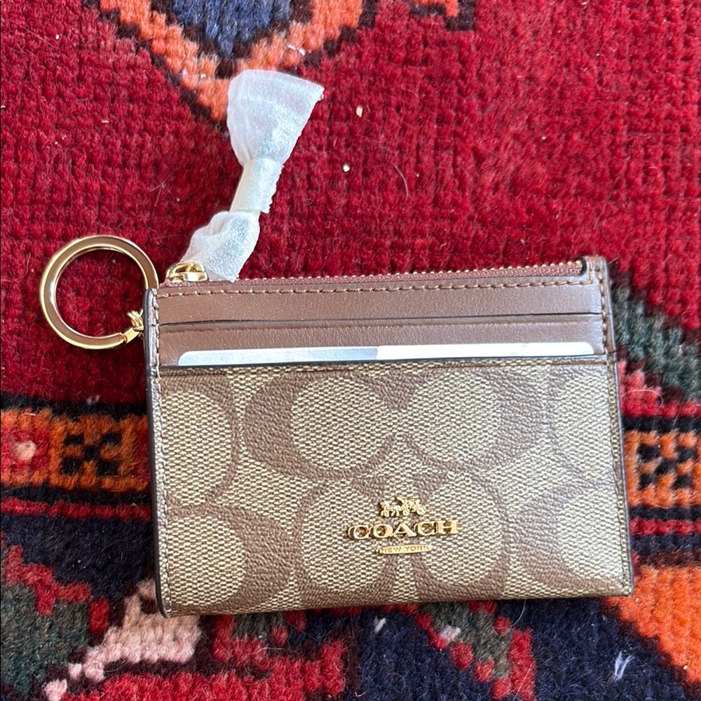 Coach Brown Key and Card Holder with Signature Monogram